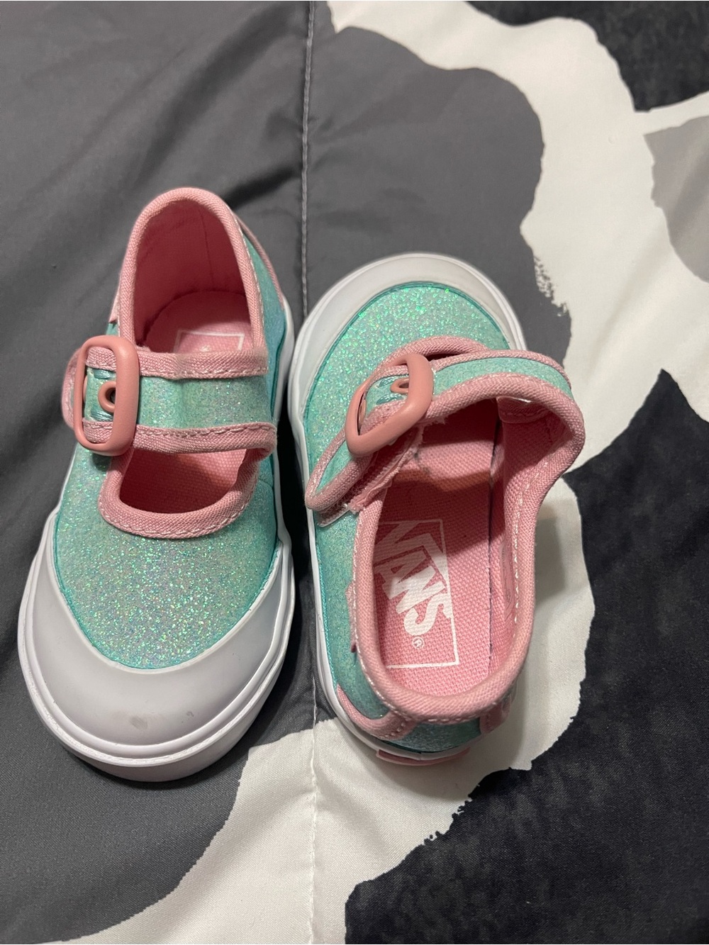Vans Kids Glitter Mary Jane Sneakers in Teal and Pink